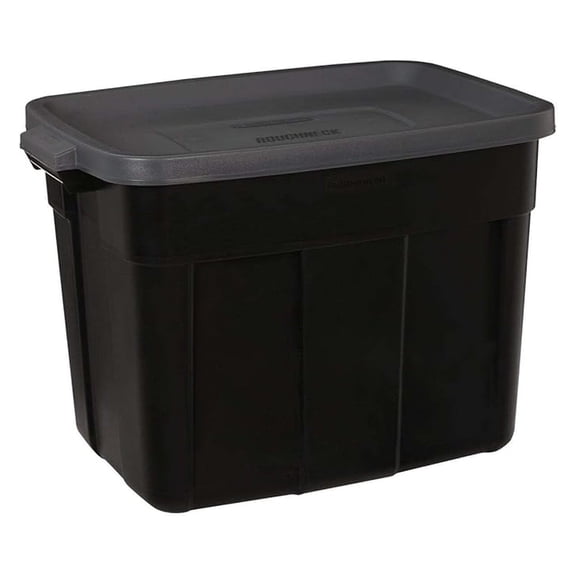 18 Gallon Storage Tote - RMRT180025 - Black/Gray - Durable Polyethylene Stackable Container with Lid & Handles
