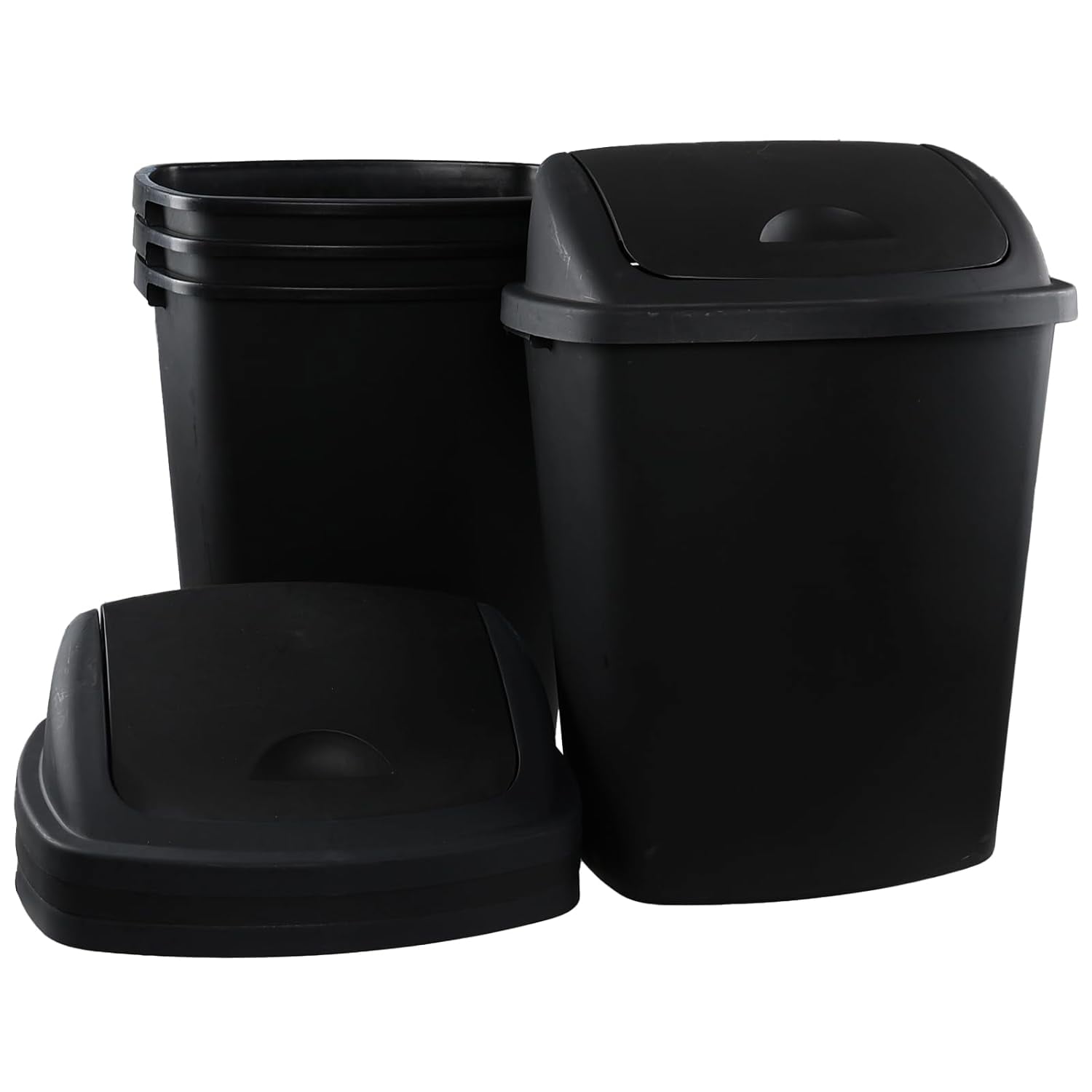 18 Gallon Trash Can, Plastic Wastebasket, Black Garbage Can Container ...