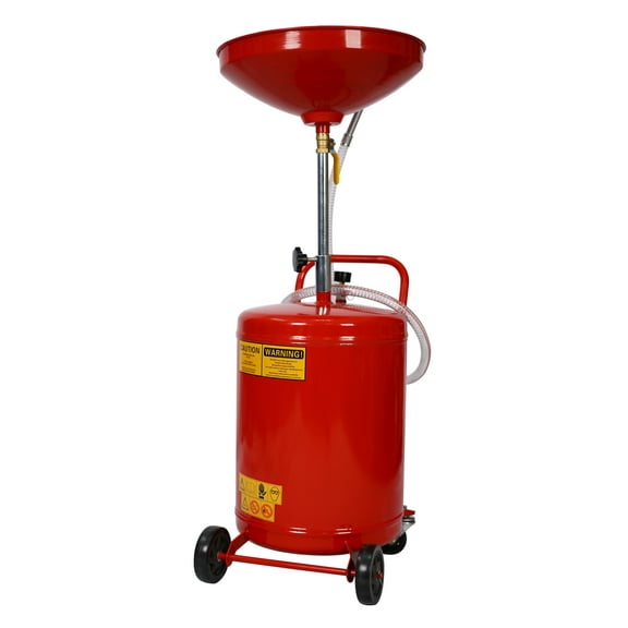 18 Gallon Waste Oil Drain Pan - Adjustable Height Mobile Oil Drain - 70L Capacity with Funnel & Hose