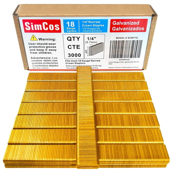 18 Gauge 1/4" Narrow Crown Staples, Galvanized Upholstery Staples for 18 GA Pneumatic or Electric Stapler or Staple Gun (5/8"-3000 PCS)