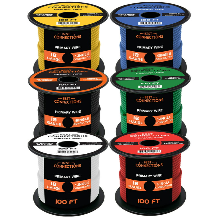 18 Gauge 100 Feet Automotive Primary Remote Power Ground Hook Up Wire 6  colors