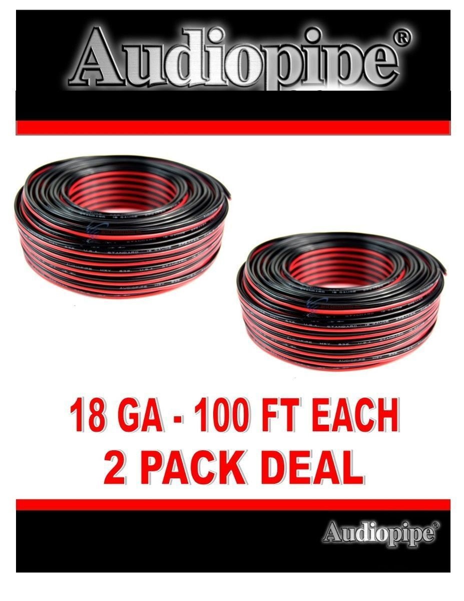 18 Gauge 200' Red Black Speaker Wire Zip Cable 2 Rolls, 100' Each Copper Clad