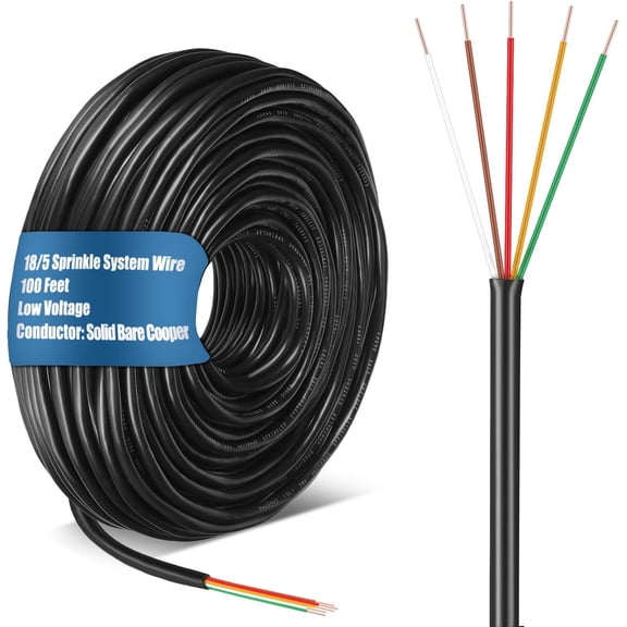 18 Gauge 5 Conductor Sprinkler System Wire with UV Resistant PVC Jacket for Underground Irrigation 100 Ft
