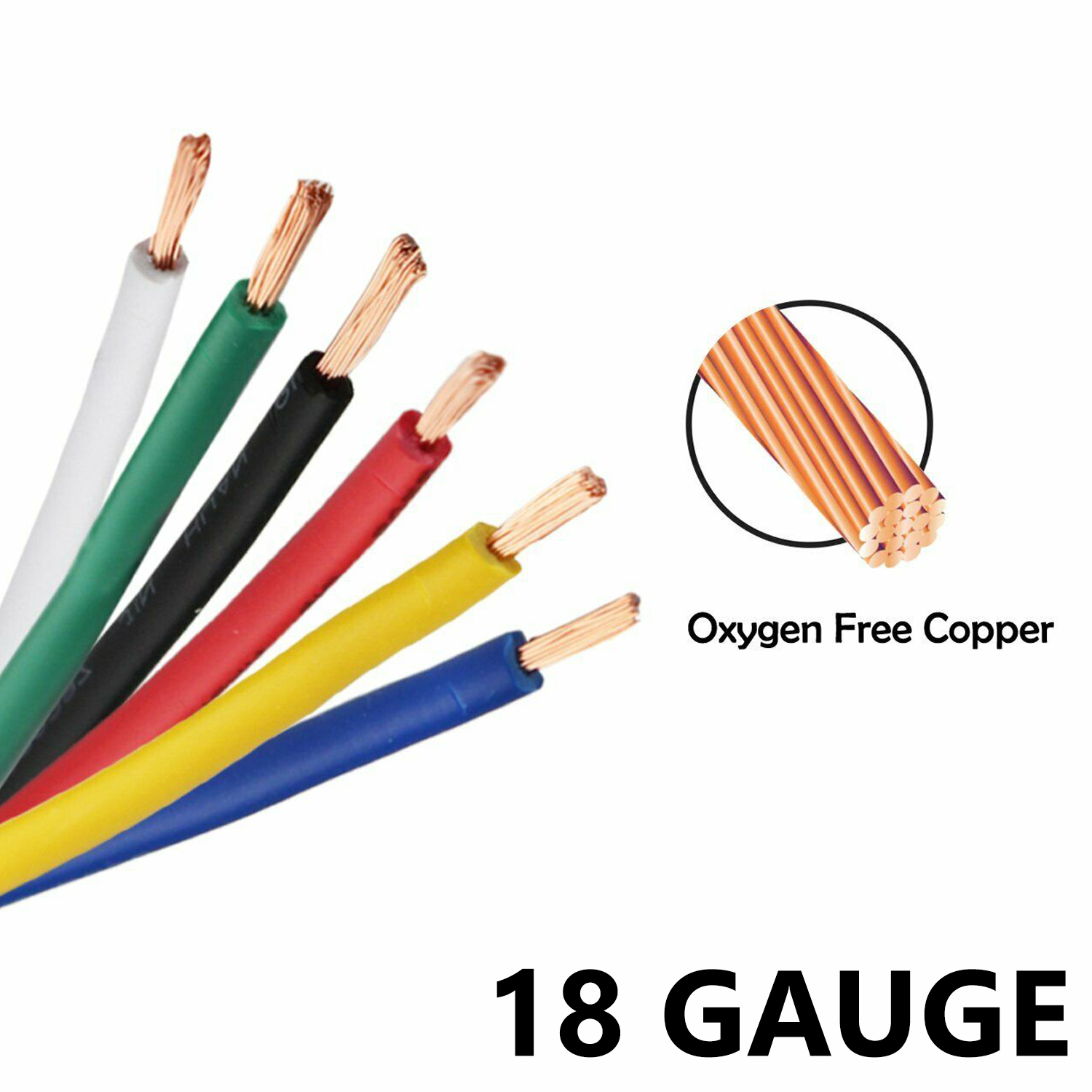 18 Gauge 6 Color High Temp Hookup Primary Wire Low Voltage Lighting Copper Cable 16ft/35ft/60ft/100ft/ Ea, Size: 16ft * 6Color, Black