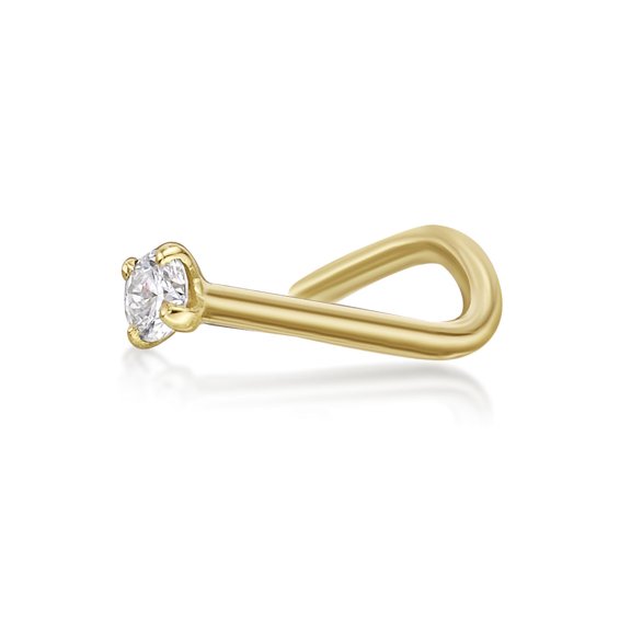 18 Gauge Curved Screw 14K Yellow Gold 0.02 Carat Diamond Nose Ring