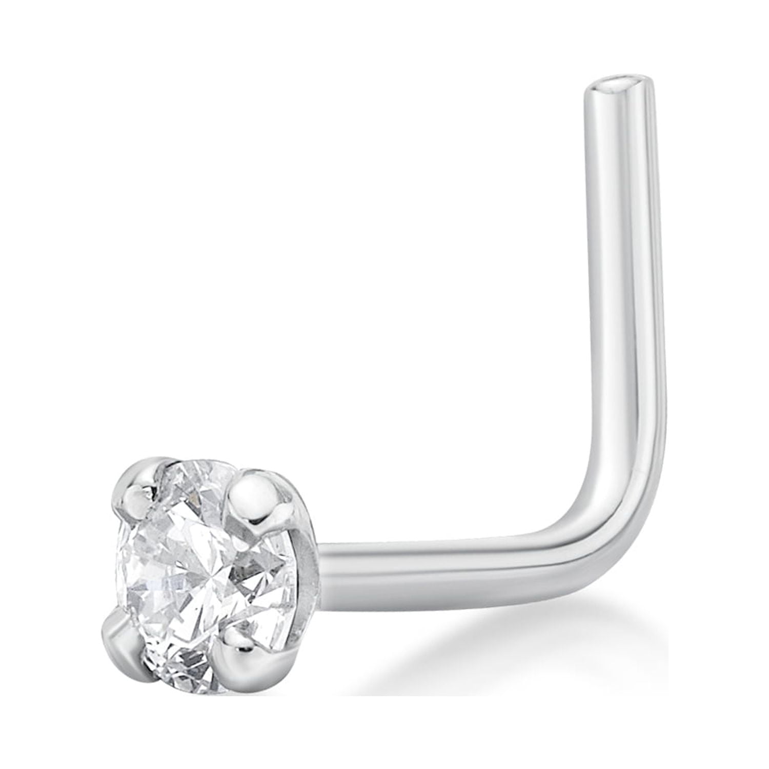 18 Gauge LShaped 0.07 Carat Diamond Nose Ring in 14k White Gold Unisex