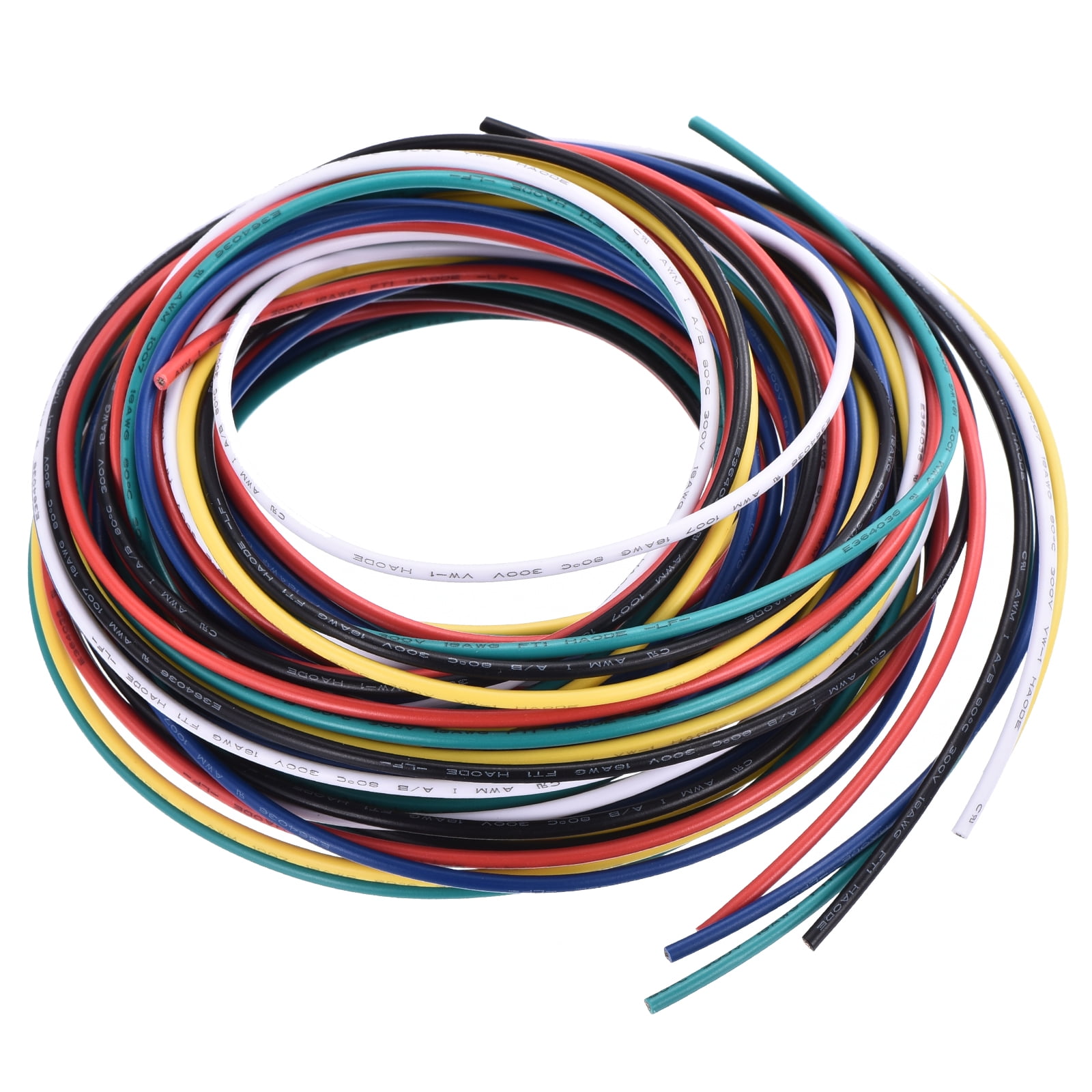 18 Gauge Hookup Wire 3.0m/10ft 18AWG Flexible Electrical Wire Tinned Copper Stranded 6 Color, 2mm