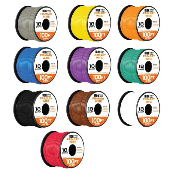 Iron Forge Cable 18 Gauge Primary Automotive Wire Assortment Pack - 10 Roll Bulk - 18 AWG Auto Wires - 100 Ft Copper Clad Aluminum Cable per Roll