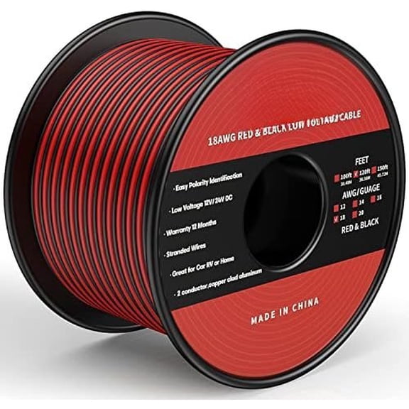 18 Gauge Wire 120FT, 2 Conductor Red & Black Electrical Hook Up Wire, 18/2 Flexible Low for 12V Strips, , Marine, Landscape, Speaker, Use