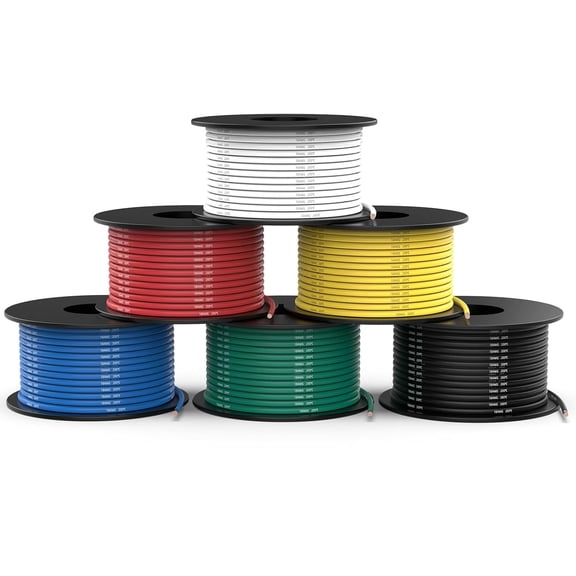 18 Gauge Wire 180ft, 18 A Wire 6 Colors 30ft Ea Spool, Flexible Silicone Tinned Copper Electrical Cable, Wi kit for Breadboard/Automotive/DIY/Battery, 200