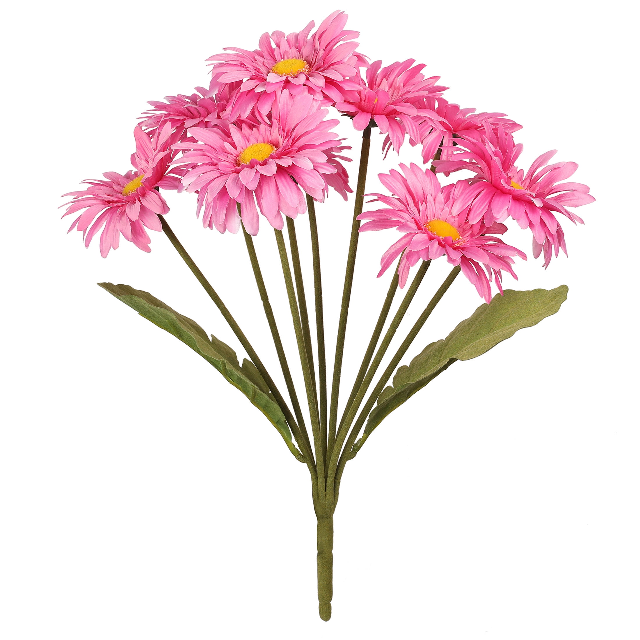 18" Pink Gerbera Daisy Bush with Green Leaves