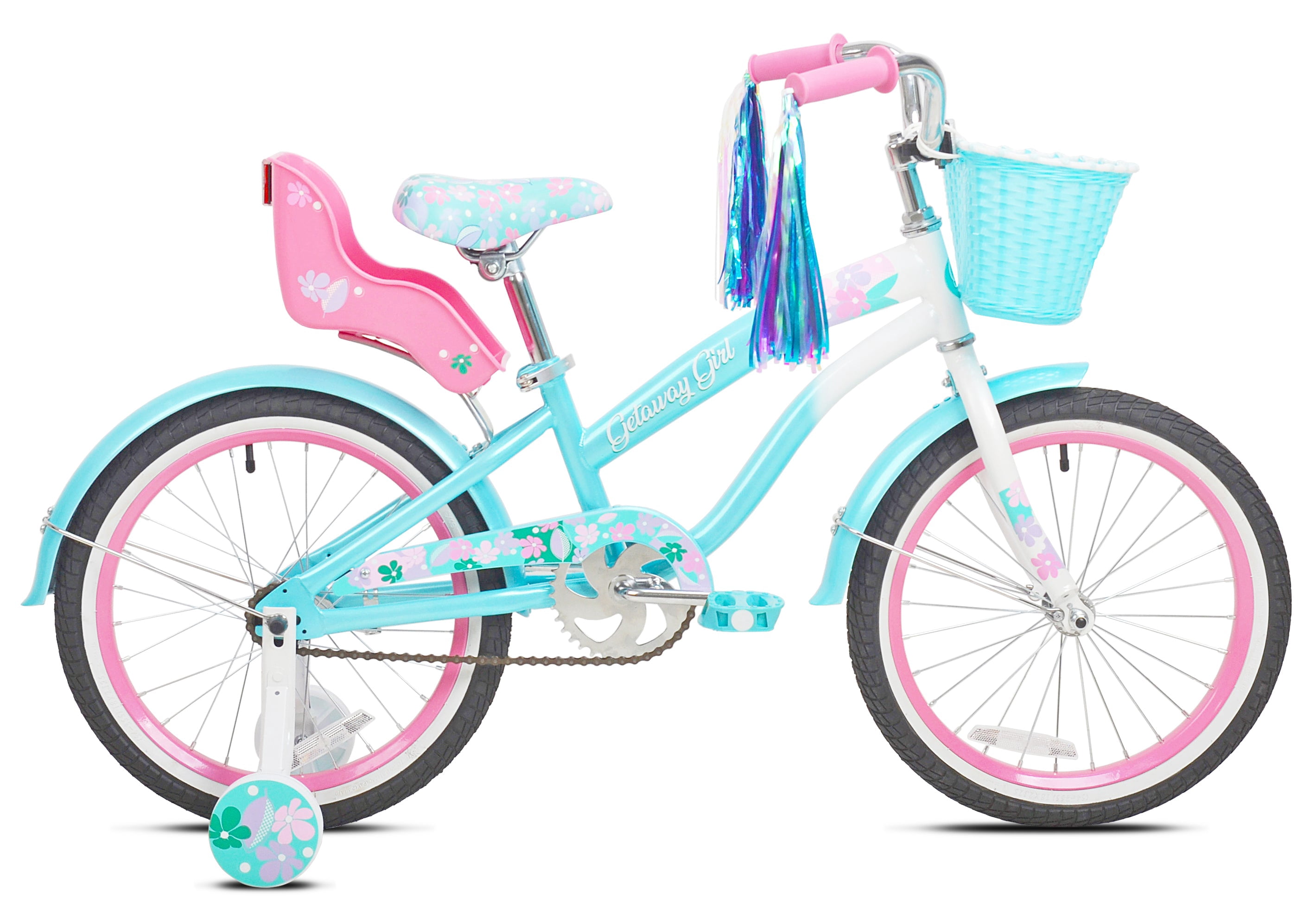 18" Getaway Girl, Girls Training Wheel Bicycle, Teal/Pink