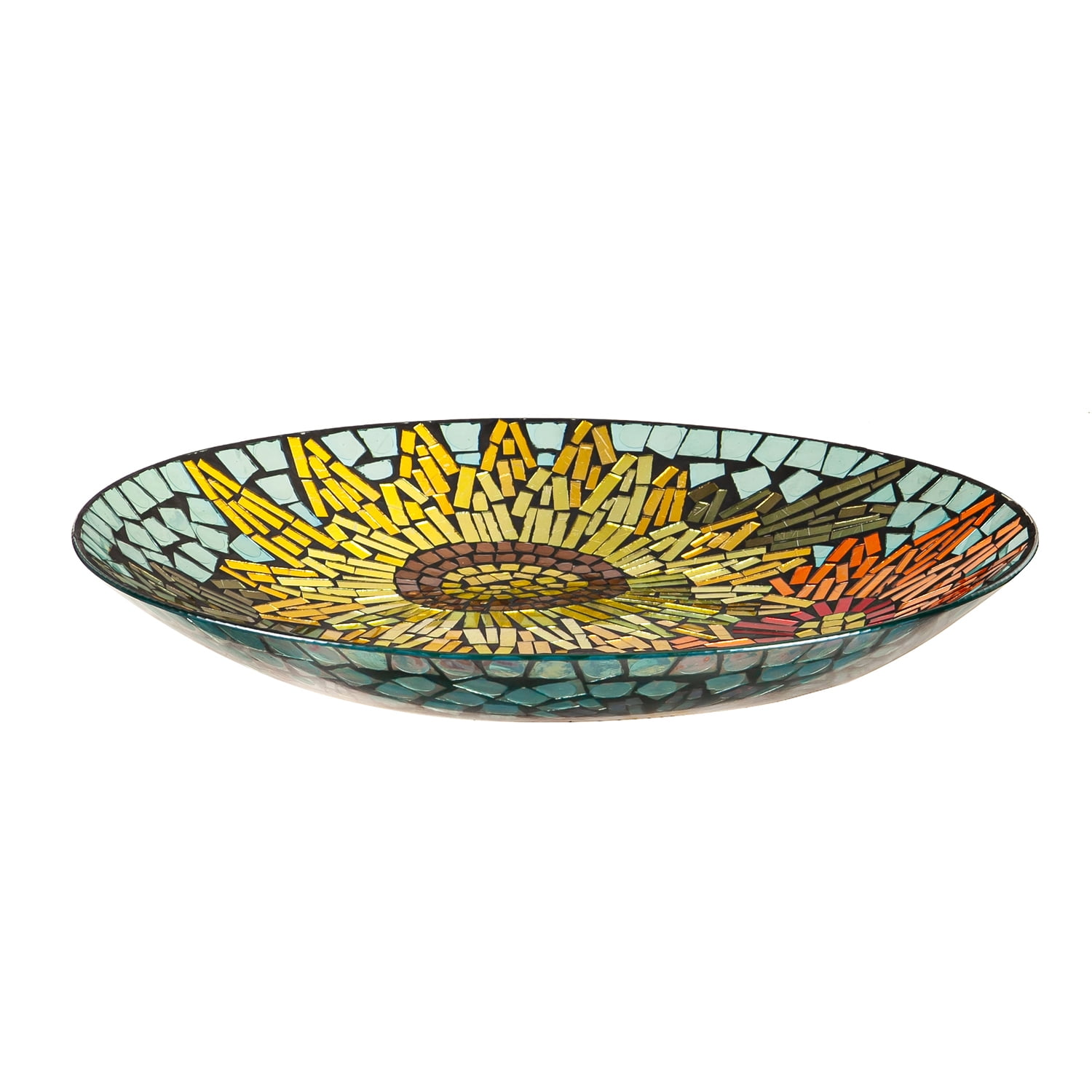 18" Glass Bird Bath, Moasic Translucent and Metallic Finish
