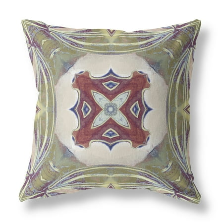 18â€ Green Brown Geo Tribal Indoor Outdoor Throw Pillow