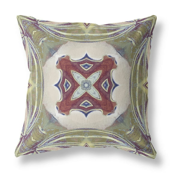18†Green Brown Geo Tribal Indoor Outdoor Throw Pillow