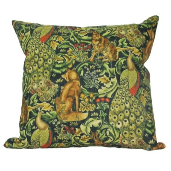 18" Green Fox and Peacock Square Throw Pillow with Insert
