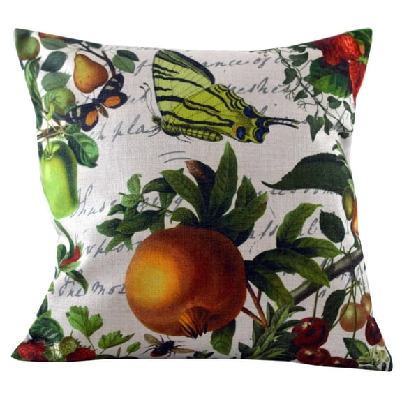 Golden Hill Studio 18" Green and Red Decorative Butterflies Throw Pillow