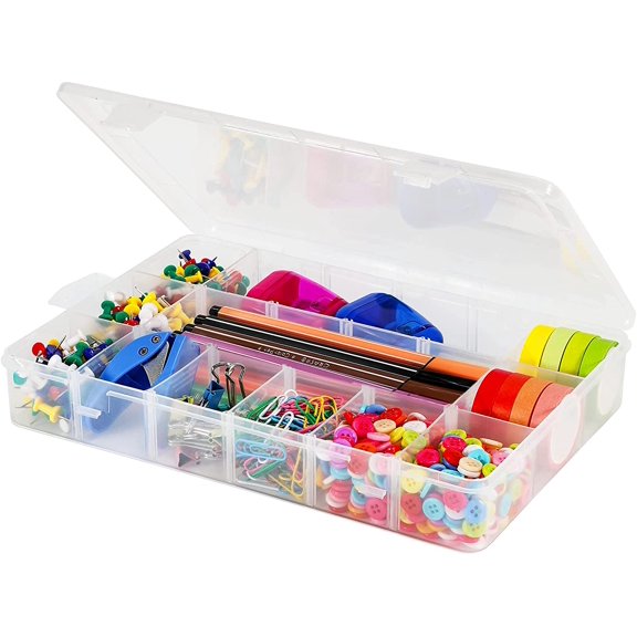 18 Grids Plastic Organizer Box with Dividers, Clear Compartment Container Storage for Washi Tapes Beads Crafts Jewelry Fishing Tackles, Size10.8 x 7.7 x 1.7 in