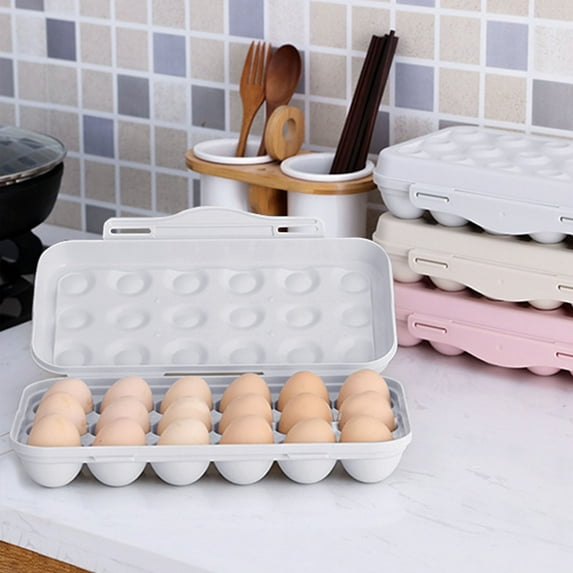18 Grids Stackable Egg Storage Box With Lid Snap-On Egg Holder Tray Shockproof Egg Storage Crisper For Refrigerator Kitchen,Dining & Bar Egg Container Grey