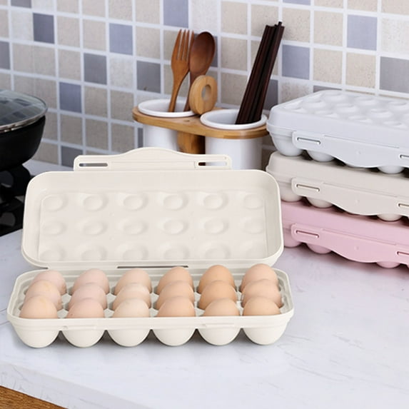 18 Grids Stackable Egg Storage Box With Lid Snap-On Egg Holder Tray Shockproof Egg Storage Crisper For Refrigerator Kitchen,Dining & Bar Egg Container Khaki