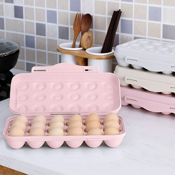 18 Grids Stackable Egg Storage Box With Lid Snap-On Egg Holder Tray Shockproof Egg Storage Crisper For Refrigerator Kitchen,Dining & Bar Egg Container Pink