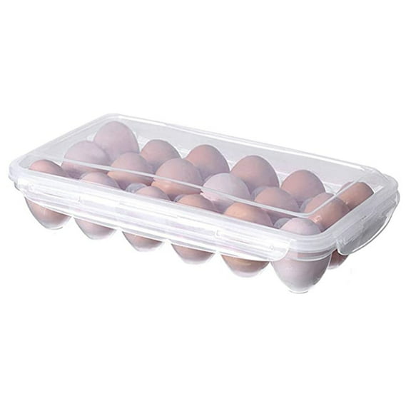 18 Grids Transparent Egg Container With Lid Snap-On Egg Holder Tray Shockproof For Refrigerator Picnic Party Food Storage Box Egg Storage Crisper White