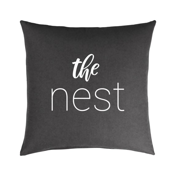 18" Gunmetal Black and White Single Embroidered Decorative "The Nest" Square Lumbar Pillow