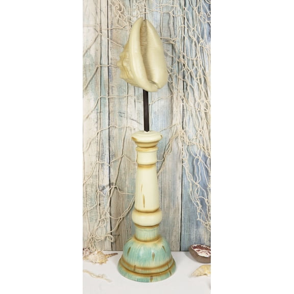 18"H Large Nautical Ocean Sea Conch Spiral Shell Replica On Pillar Base Figurine
