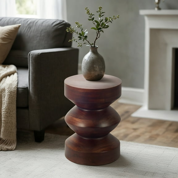 18"H Solid Mango Side Table in Walnut Brown for Living Room, Bedroom, or Office - Durable, Long-Lasting Wood Accent Table