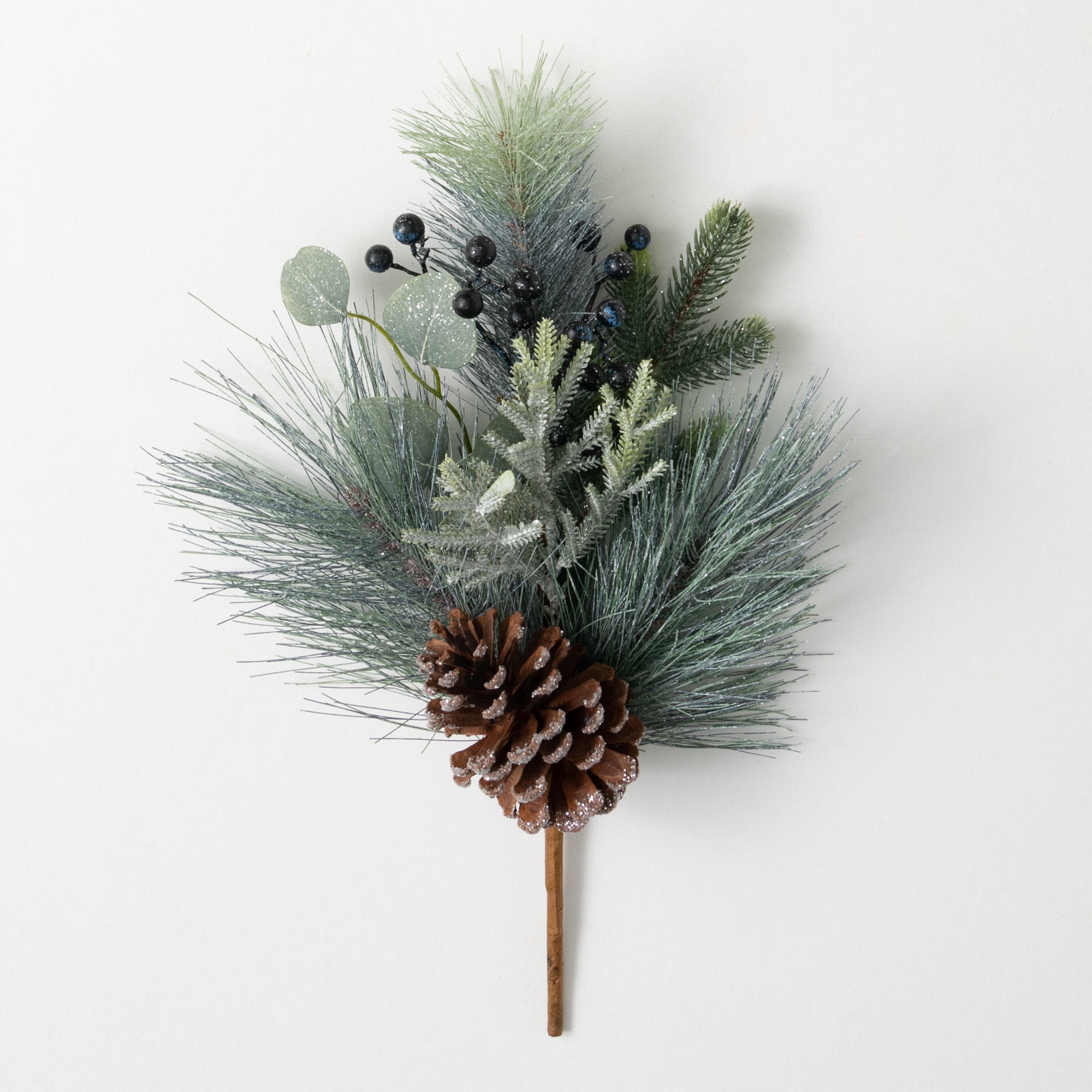 18"H Sullivans Frosted Cedar & Pinecone Pick, Green