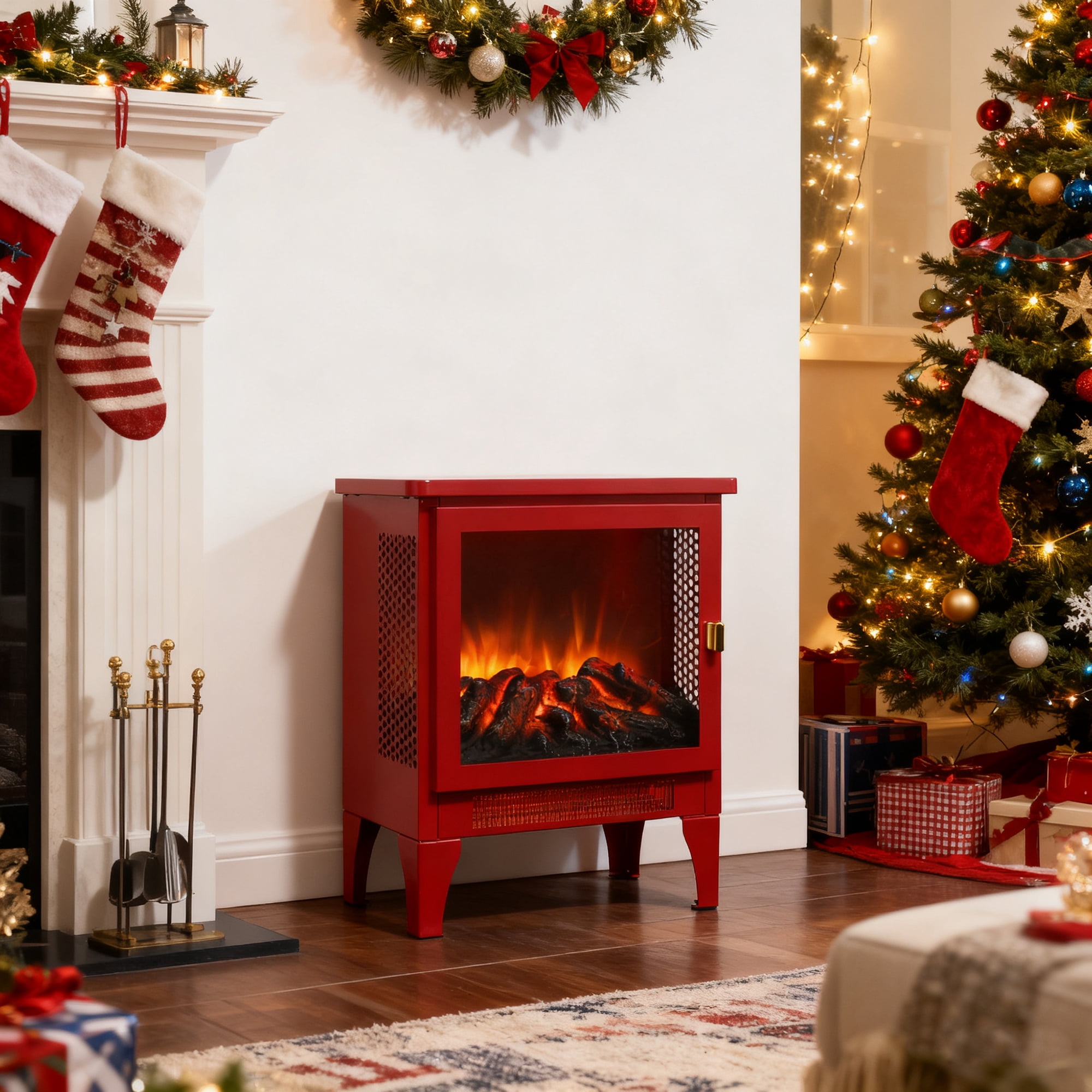 18" H Three-Sided Freestanding Electric Fireplace Stove Heater with 3D