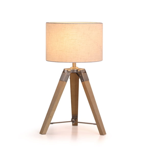 18''H Tripod Table Lamp with Gray Linen Shade for Bedroom, Living Room, Dining Room, Office, Rubber Wood