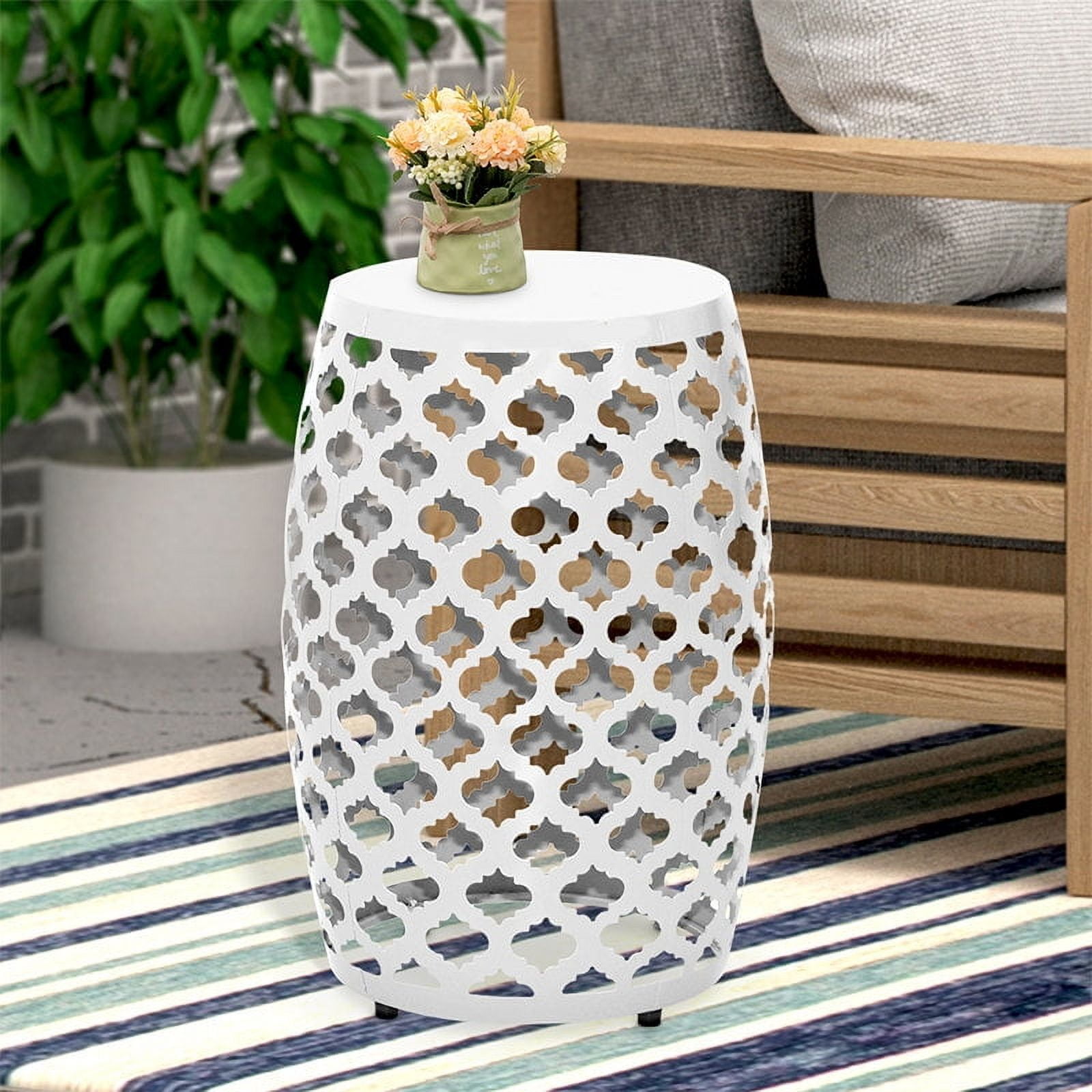 18'' H White Geometric Cut Iron Side Table