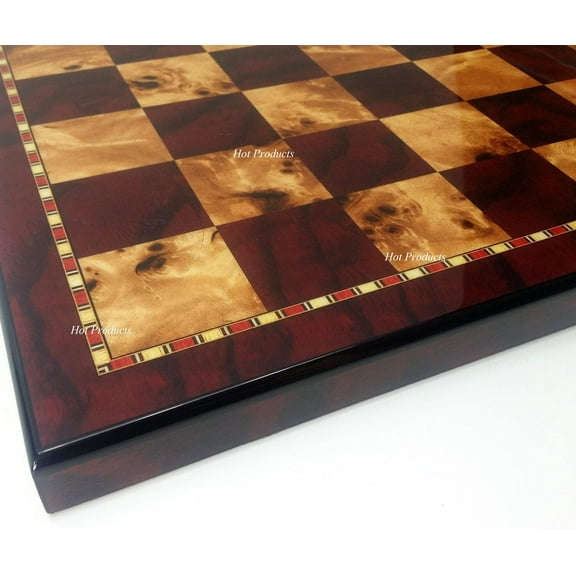 18" HIGH GLOSS Cherry  Burlwood COLOR CHESS BOARD With 1 31/32 Inch Squares
