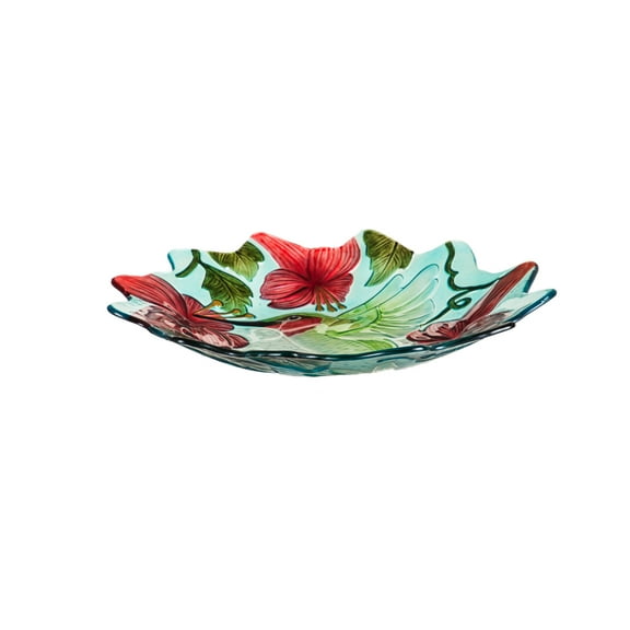 18" Hand Painted and Embossed Shaped Bird Bath, Hummingbird