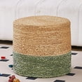 thumbnail image 1 of 18" Handwoven Ottoman Pouf – Natural Braided Boho Footrest Stool, Rustic Accent Footstool & Side Table for Living Room or Bedroom Natural Water Hyacinth + Green Corn Husk, 1 of 6