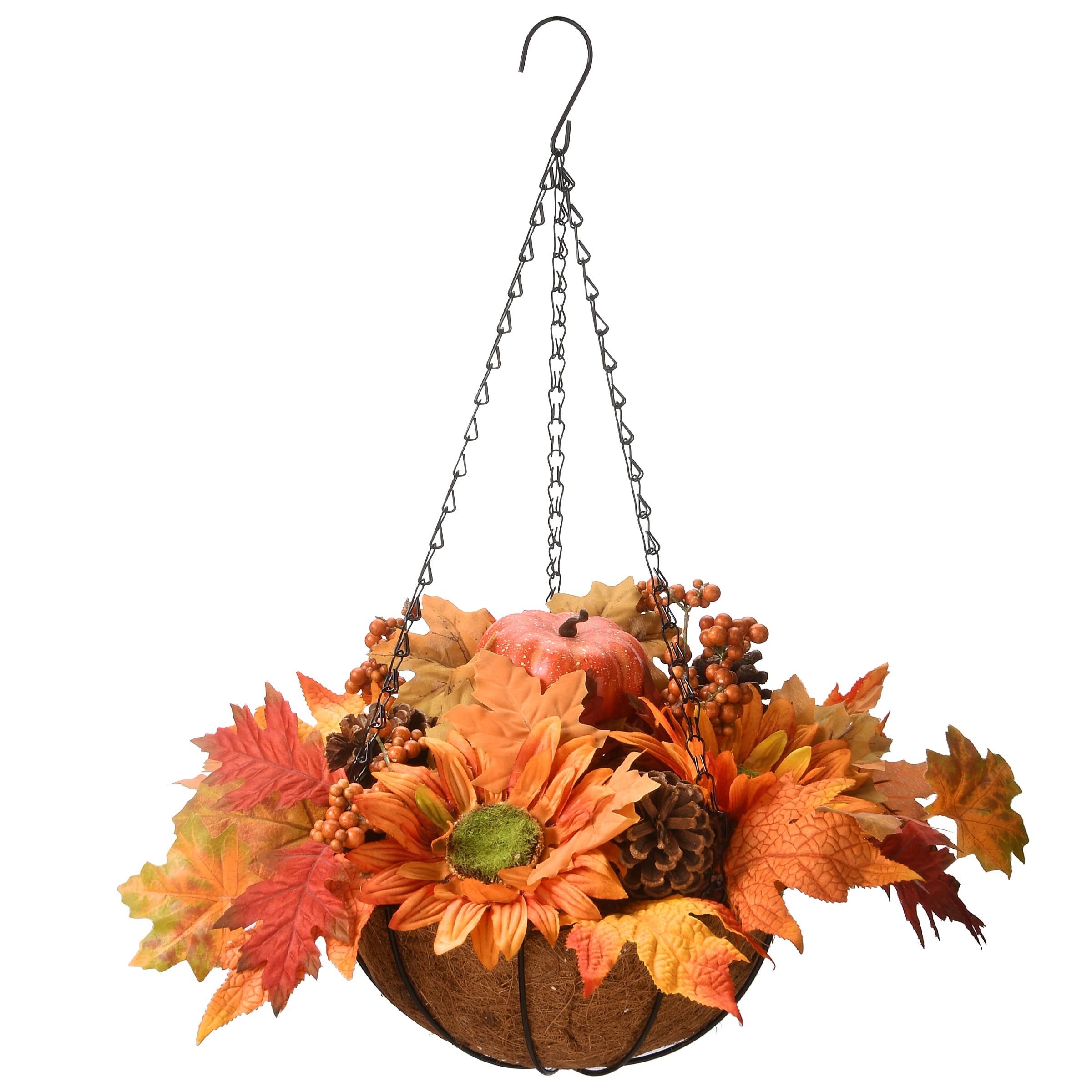 18" Autumn Maple Leaves and Sunflower Hanging Basket