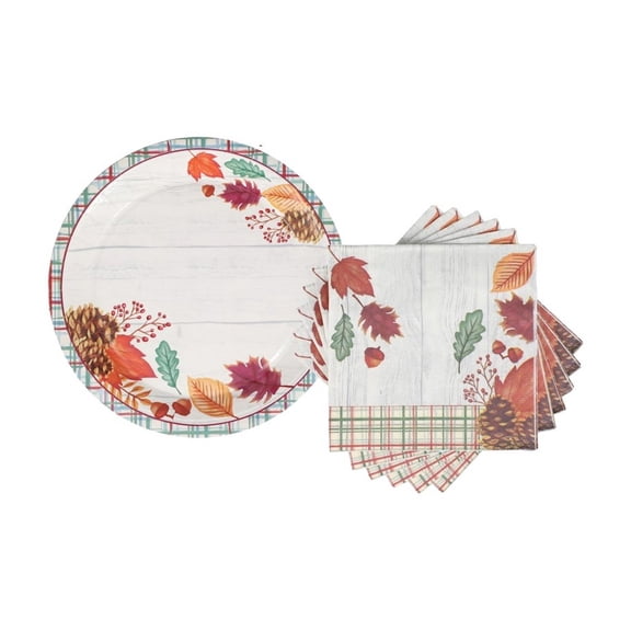 18 Harvest/Thanksgiving Themed Paper Plates 8.75 x 8.75" with 24 Napkins 2-Ply 6.5 x 6.5"