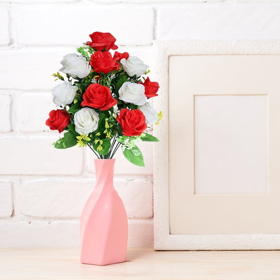 18-Head Artificial Rose Bouquet, Realistic Fake Rose Flowers with Greenery for Wedding, Home Table, Office & Party Decor