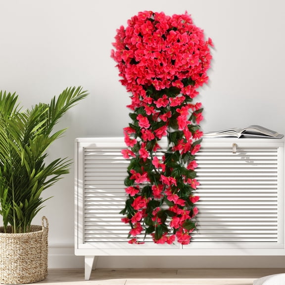 18-Head Artificial Violet Wall Hanging Flowers - Realistic Silk Hydrangea Decoration for Home, Balcony & Window Displays - Durable, Easy to Install, Maintenance-Free Floral Arrangement Hot Pink