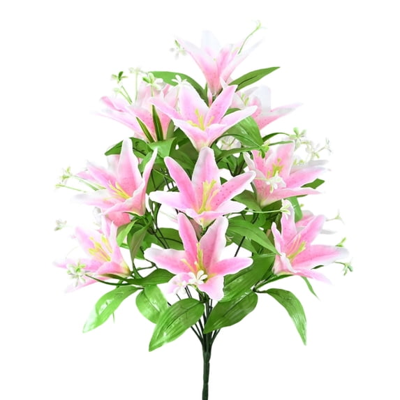 18 Head Fake Lily Bouquet 50cm Tall F (Artificial Lily Bouquet, 50cm Lily Flowers), Artificial Bouquet, Realistic Flowers for Wedding Decor Home and Garden – for DIY Bouquets Hotel & Centerpieces