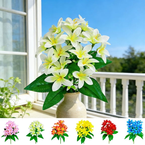 18 Head Fragrant Lily Artificial Flowers, Realistic Faux Lily Bouquet for Wedding Decor, Spring Decorations for Home Living Room Display Floral, Multi Occasion Art Floral, 13.39in, Yellow