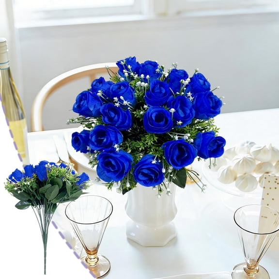 18 Heads Fake Roses Artificial Cemetery Flowers for Grave 14.57" , UV Resistant Fake Flower Bouquet Faux Silk Roses for Home Wedding Table Centerpiece Photography Props Spring Cemetery Decor