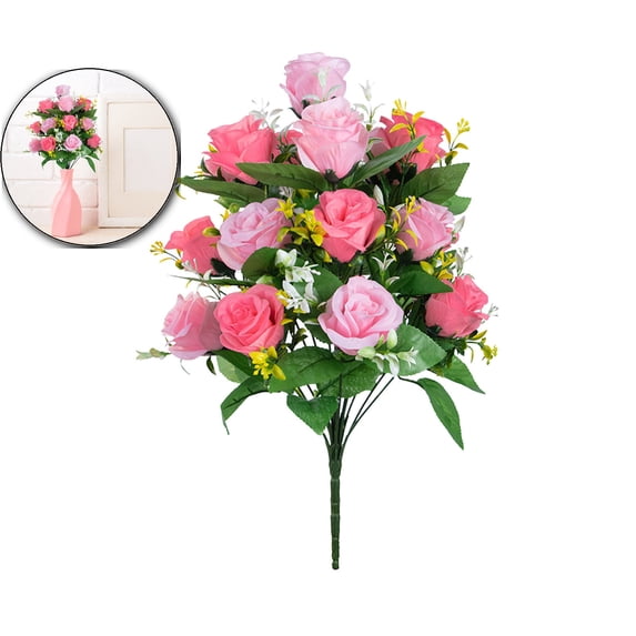 18 Heads Fake Roses Artificial Flowers for Outdoors Spring Valentines Day Decorations, UV Resistant Fake Flower Bouquet Faux Silk Roses for Wedding Home Cemetery Summer Decor
