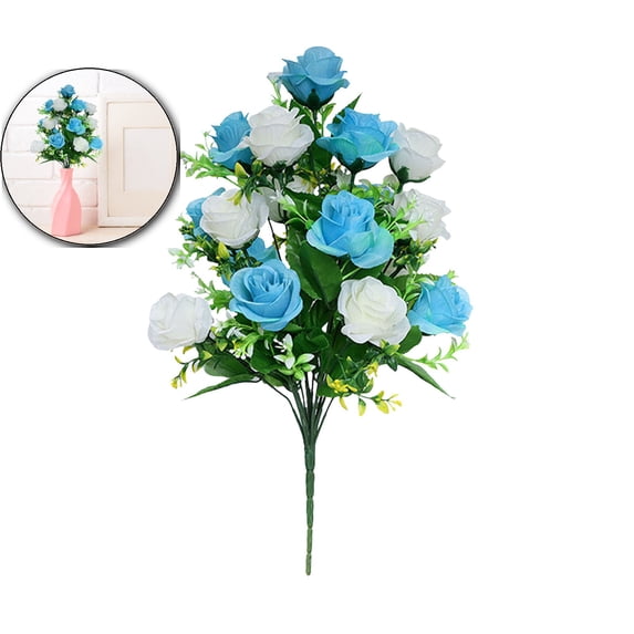 18 Heads Fake Roses Artificial Flowers for Outdoors Spring Valentines Day Decorations, UV Resistant Fake Flower Bouquet Faux Silk Roses for Wedding Home Cemetery Summer Decor