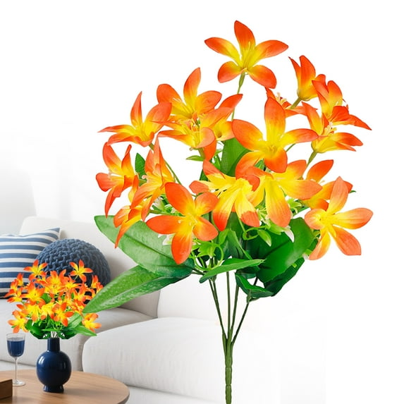 18 Heads Orange Artificial Flowers Fake Flowers 13'' Silk Lilies Stem Likelike Plastic Lily Flowers for Vase Centerpieces Floral Arrangements Mother's Day Home Office Desk Decor 1 Pack