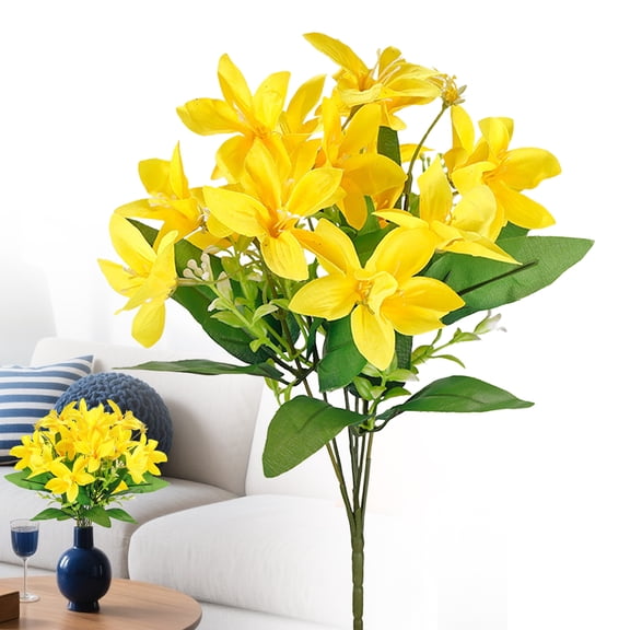 18 Heads Yellow Artificial Flowers Fake Flowers 13'' Silk Lilies Stem Likelike Plastic Lily Flowers for Vase Centerpieces Floral Arrangements Mother's Day Home Office Desk Decor 1 Pack