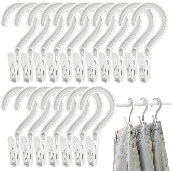 18 Heavy-Duty Clothes pegs with Hooks, Heavy-Duty Laundry Clips, Multi-Purpose Hanger Clips, Suitable for Wardrobe Organization, Bathroom, Travel, Portable Clothes pegs, White