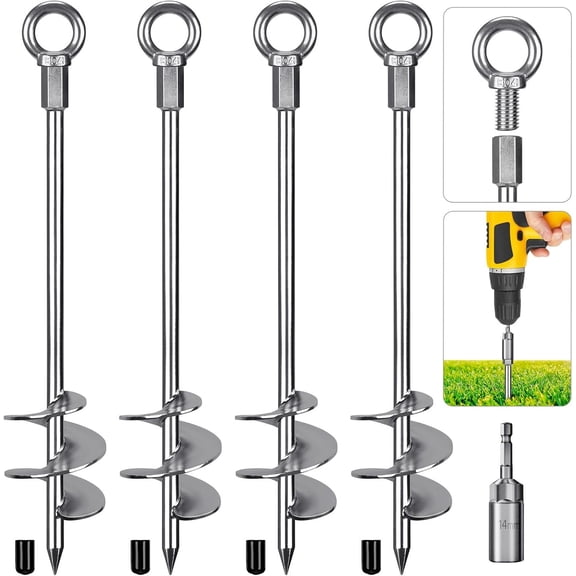 18" Heavy-Duty Ground Anchors Screw in, 3" Wide Spiral Earth Anchors for Swing Set, Wind Resistant Mobile , Trampoline, Sheds - Fully Welded Ground Anchors-Set of 4