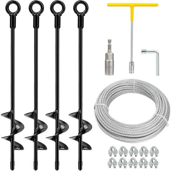 18" Heavy Duty Ground Anchors Shed Anchor Kit with 3/16" Galvanized Cable, Swing Set Anchors Trampoline Stakes for Shed Canopy Gazebo Carport Tent